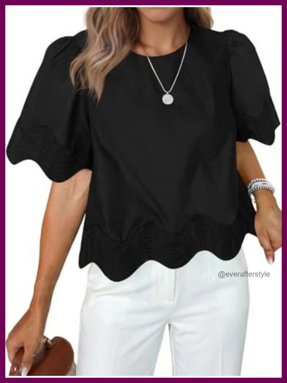 Womens Ruffle Scalloped Crop Top Flowy Blouse Summer Loose Shirt